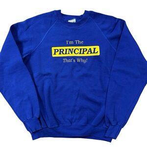 VTG 90s LEE ‘I’m The Principal That’s Why’ Blue Gold Crewneck Sweatshirt XL